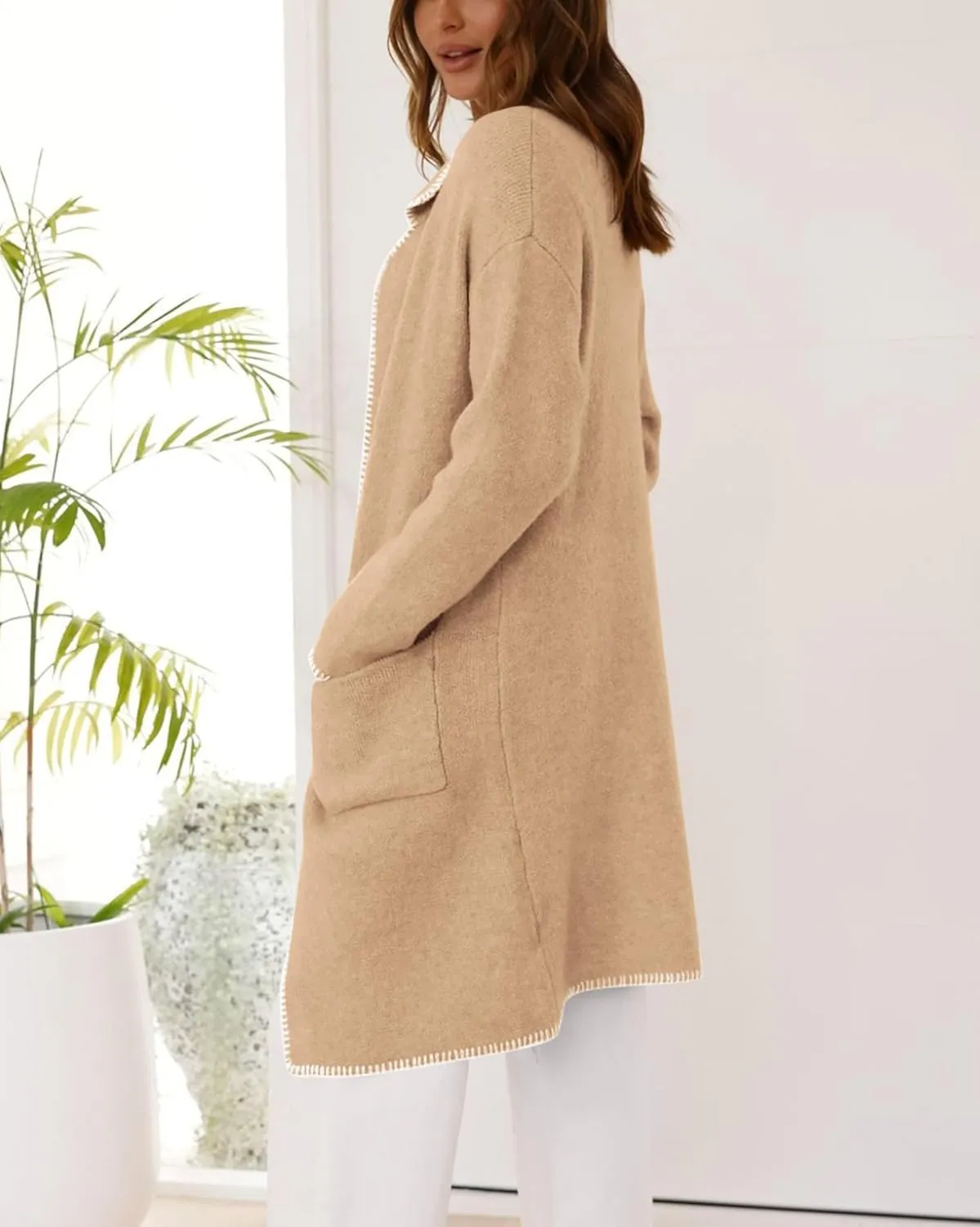 BTFBM Women's Open Front Cardigan Lapel Coatigan Lady 2024 Fall Winter Jacket Outwear Long Sweater Blazer with Pockets