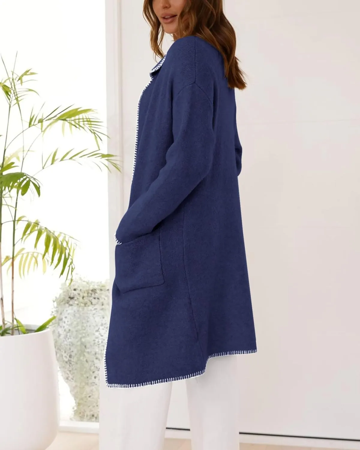 BTFBM Women's Open Front Cardigan Lapel Coatigan Lady 2024 Fall Winter Jacket Outwear Long Sweater Blazer with Pockets