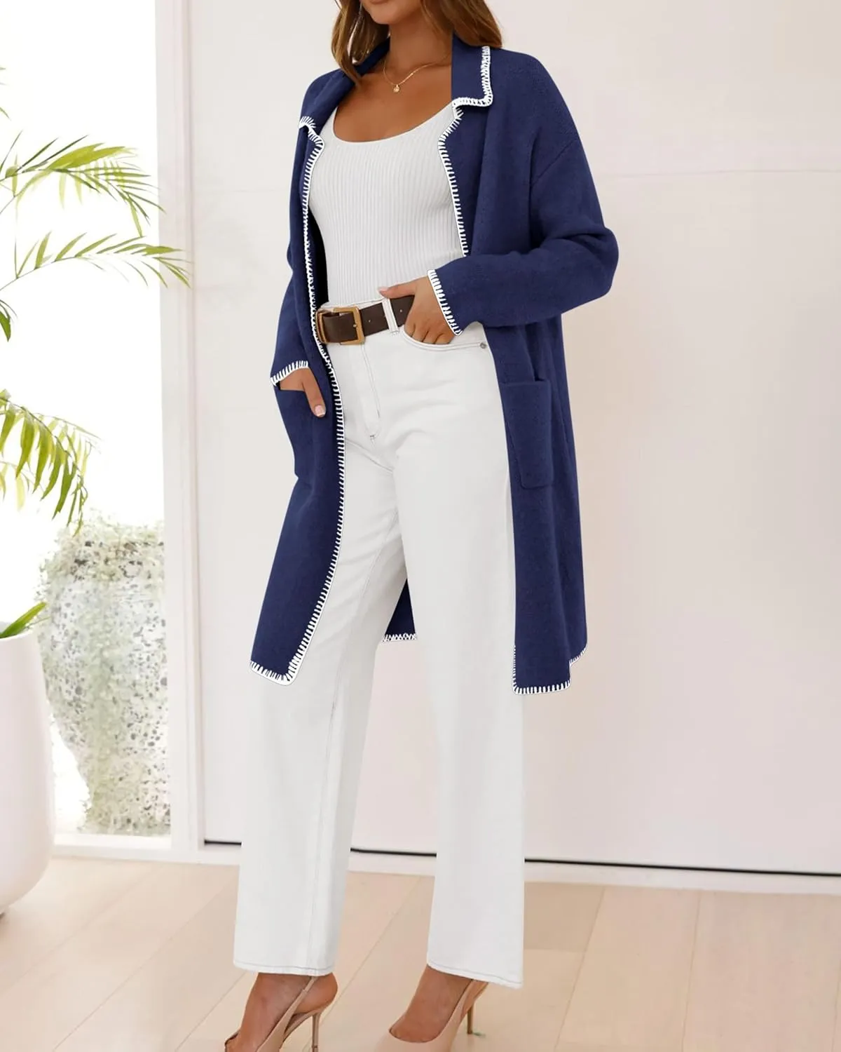 BTFBM Women's Open Front Cardigan Lapel Coatigan Lady 2024 Fall Winter Jacket Outwear Long Sweater Blazer with Pockets