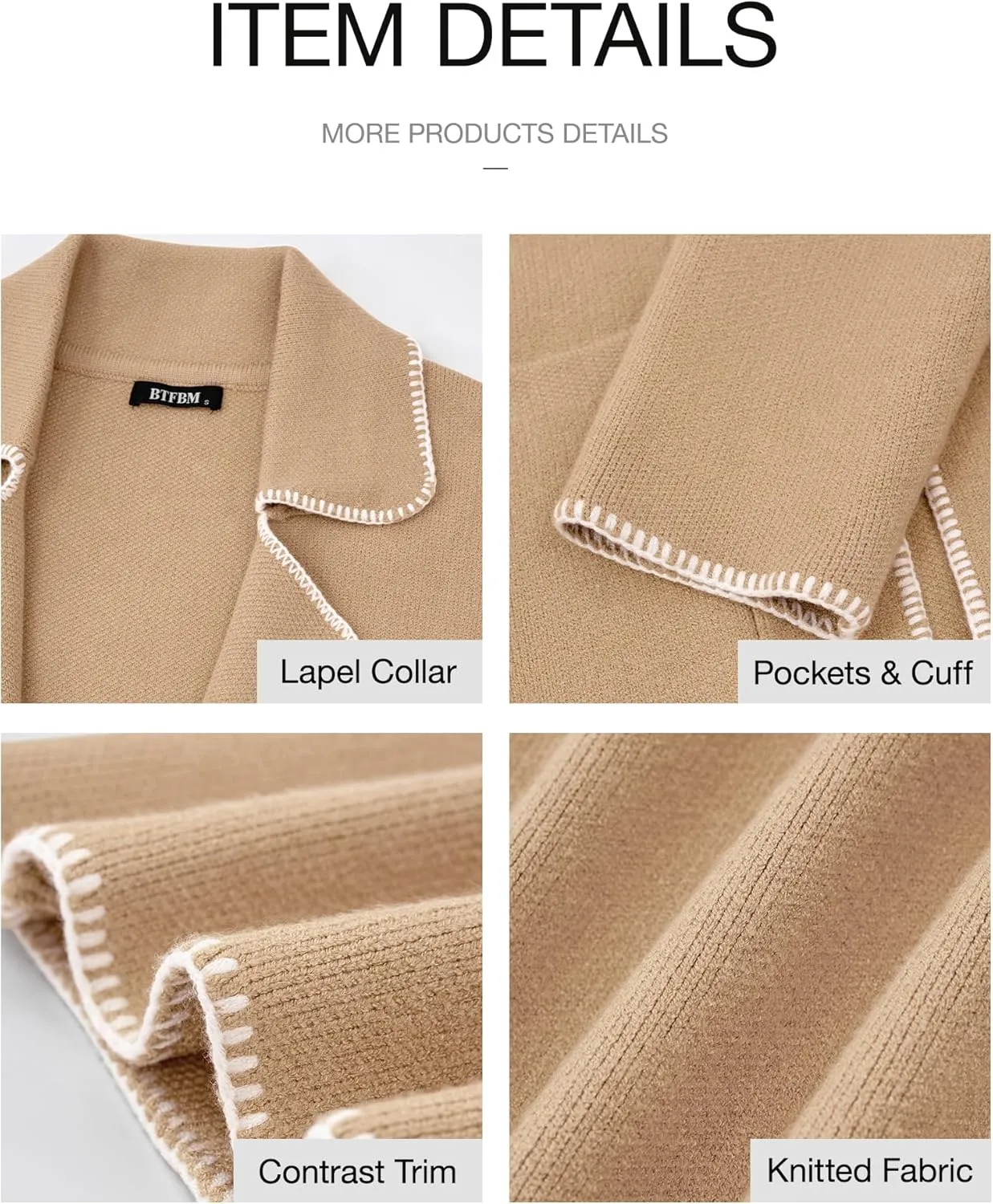 BTFBM Women's Open Front Cardigan Lapel Coatigan Lady 2024 Fall Winter Jacket Outwear Long Sweater Blazer with Pockets