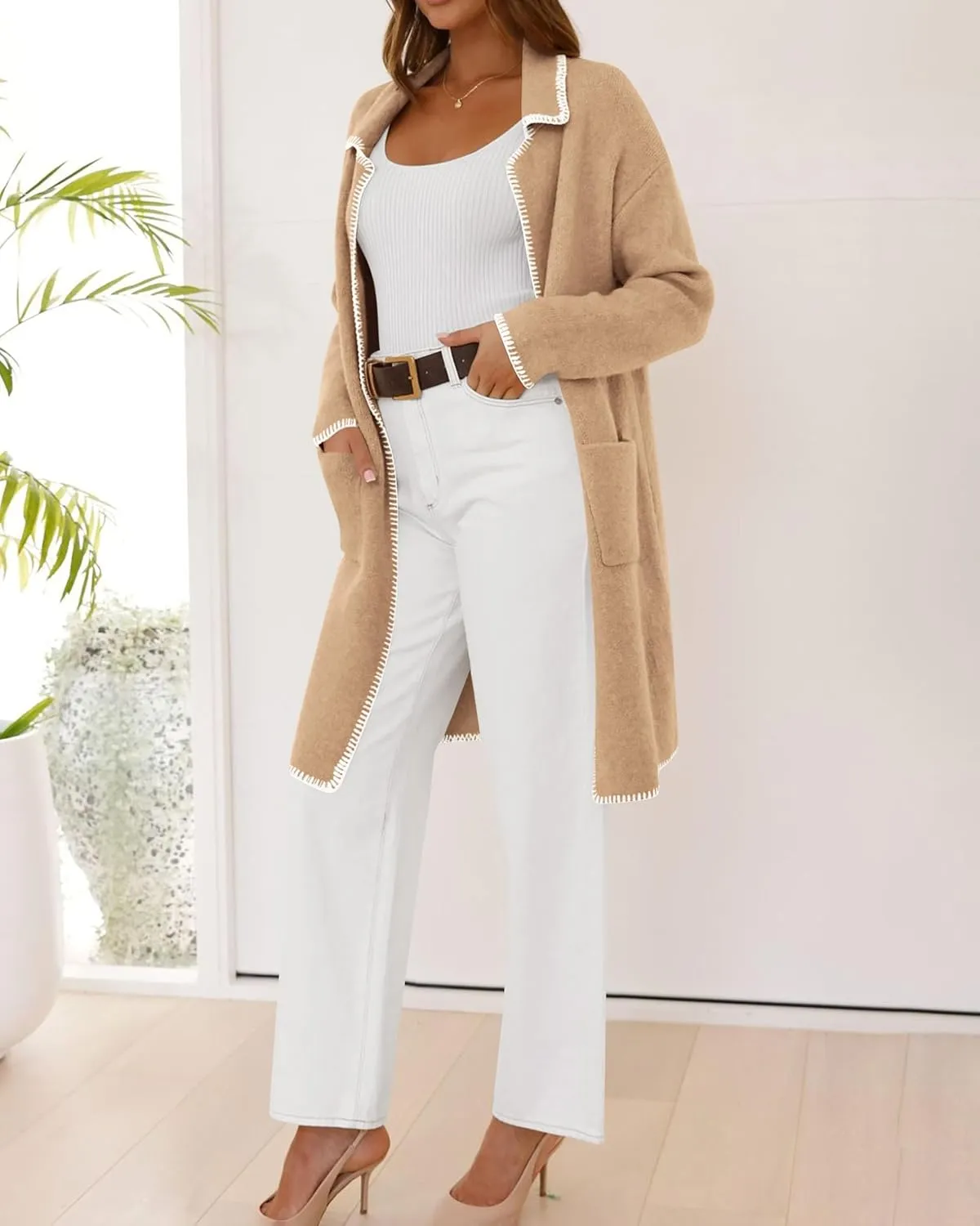BTFBM Women's Open Front Cardigan Lapel Coatigan Lady 2024 Fall Winter Jacket Outwear Long Sweater Blazer with Pockets