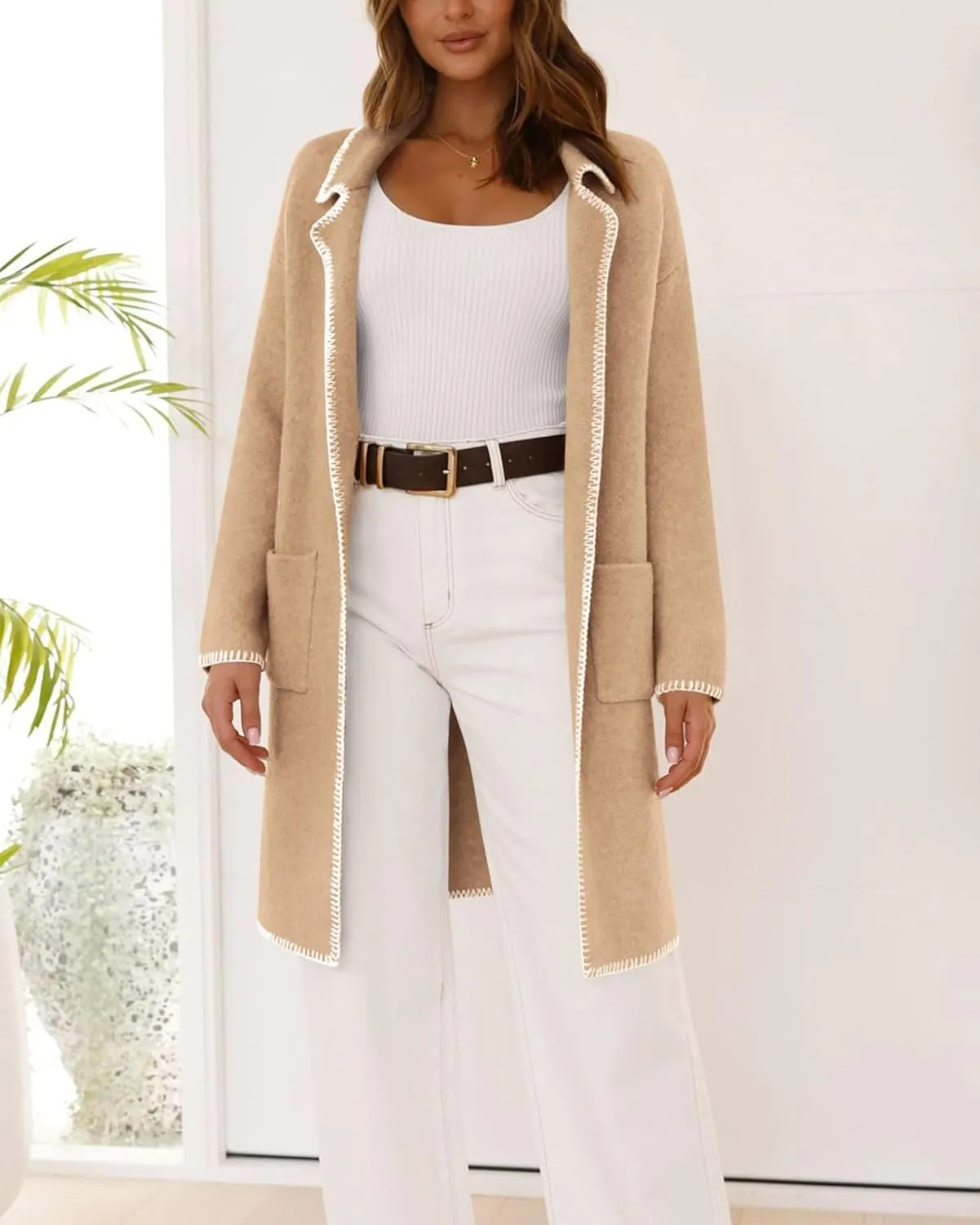 BTFBM Women's Open Front Cardigan Lapel Coatigan Lady 2024 Fall Winter Jacket Outwear Long Sweater Blazer with Pockets