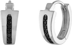 Bulova Jewelry Men's Icon Black Diamond Rhodium Plated Sterling Silver Hoop Earrings, Style:BVE1007-WSAA