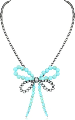 Butterfly Navajo Pearl Necklace Western Jewelry for Women Cowgirl Turquoise Bow Necklaces Jewelry