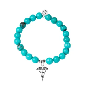 Caduceus (Medical Symbol) | Stone Beaded Charm Bracelet | Turquoise