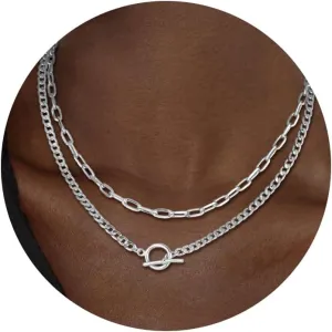 CHESKY Gold Layered Necklaces for Women, 14K Dainty Gold Chain Necklace Women Trendy Cuban Link Paperclip Chain Toggle Clasp Necklace Fashion Chunky Jewelry for Women