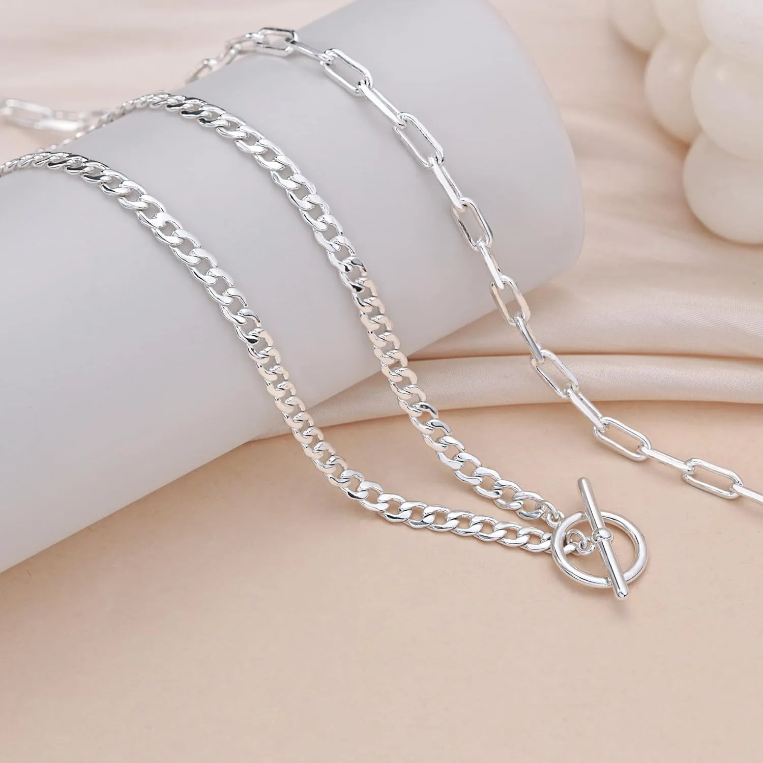 CHESKY Gold Layered Necklaces for Women, 14K Dainty Gold Chain Necklace Women Trendy Cuban Link Paperclip Chain Toggle Clasp Necklace Fashion Chunky Jewelry for Women