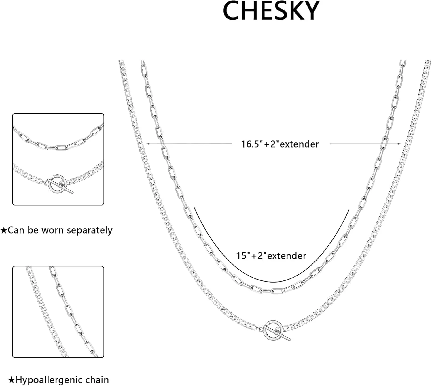 CHESKY Gold Layered Necklaces for Women, 14K Dainty Gold Chain Necklace Women Trendy Cuban Link Paperclip Chain Toggle Clasp Necklace Fashion Chunky Jewelry for Women