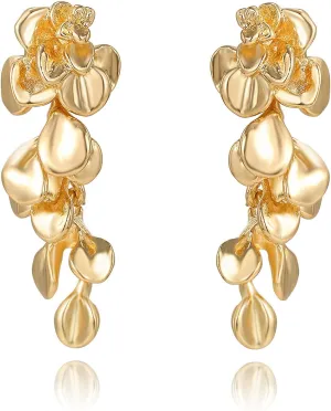Chic Dangle Flower Earrings for Women, Boho Statement Elegant Vintage Thick Unique Chunky Floral Jewelry Petal Earrings for Formal Wedding Birthday