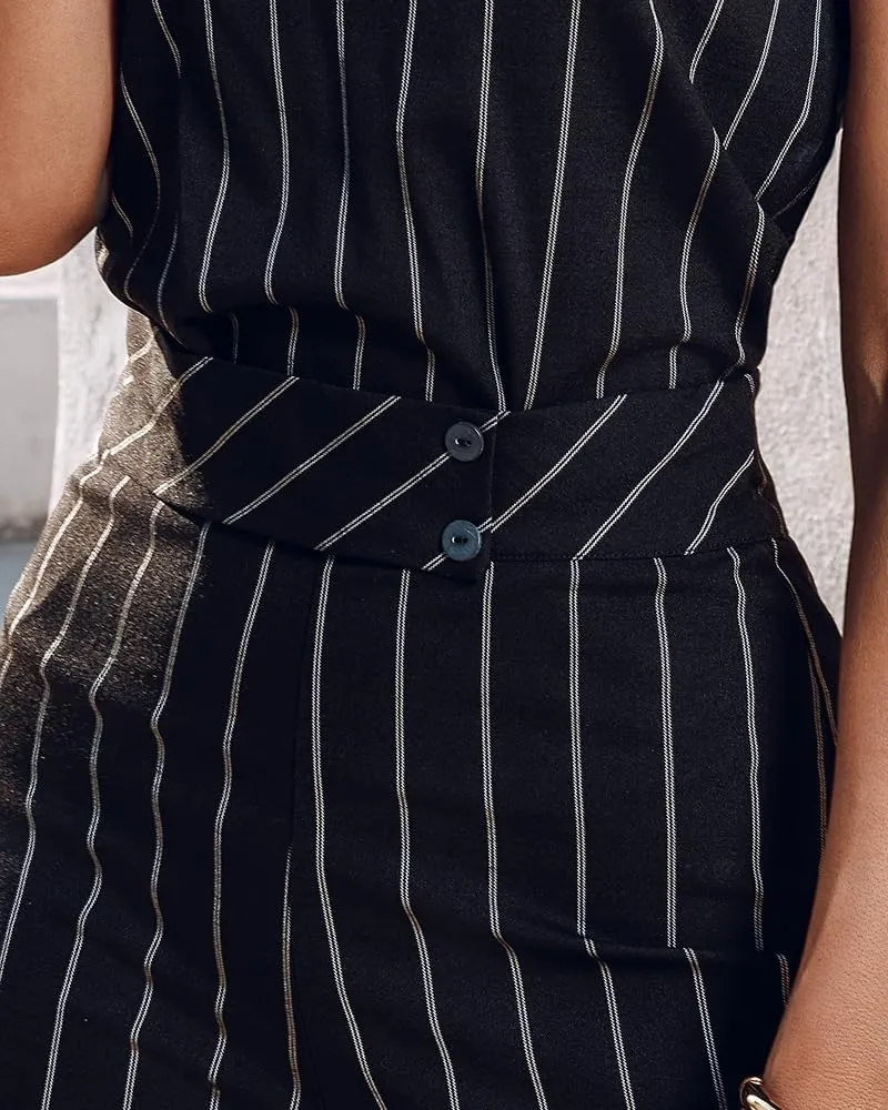 CHICME Womens Summer 2 Piece Outfit Striped Sleeveless Top with High Waist Wide Leg Pants Set