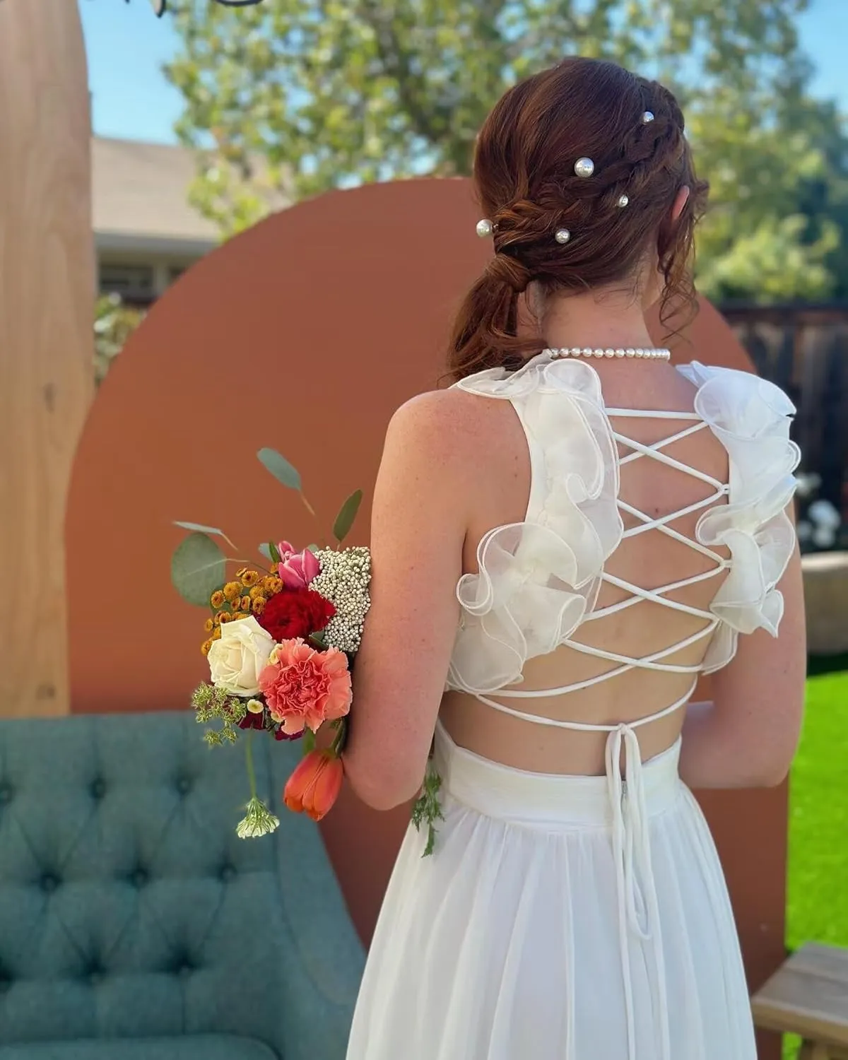 Chiffon Ruffle Prom Dresses V Neck Long Bridesmaid Dresses for Women Backless A Line Formal Evening Gowns