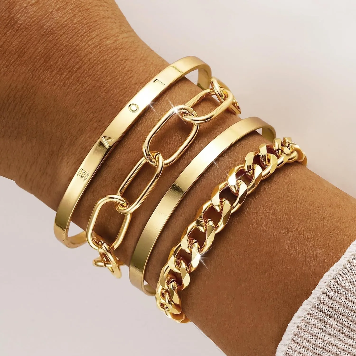 choice of all Chunky Gold Bracelet Stack Cuff Bangles for Women Trendy Non Tarnish Dainty Silver Chain Bracelet Layered Snake Chain Cuban Link Bracelet Pack for Women 2025