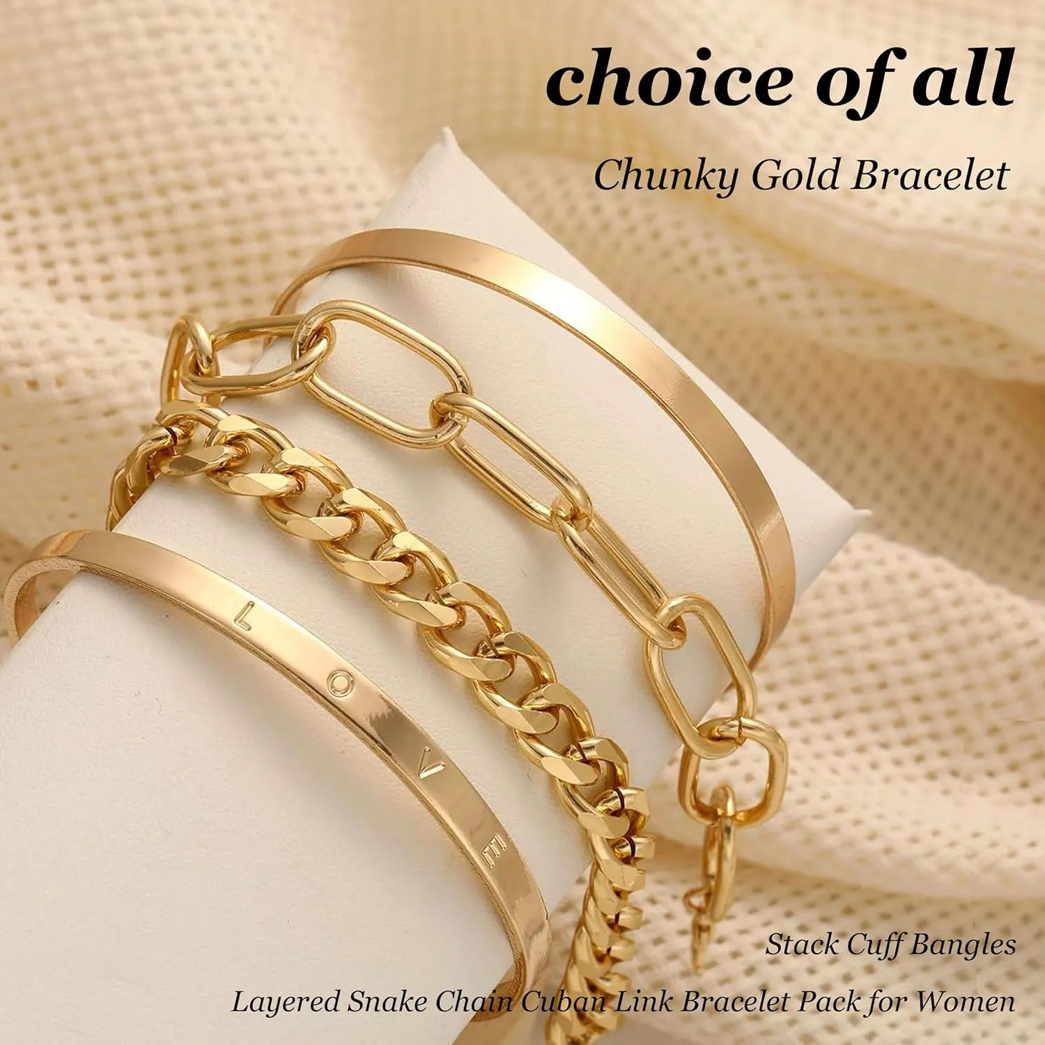 choice of all Chunky Gold Bracelet Stack Cuff Bangles for Women Trendy Non Tarnish Dainty Silver Chain Bracelet Layered Snake Chain Cuban Link Bracelet Pack for Women 2025