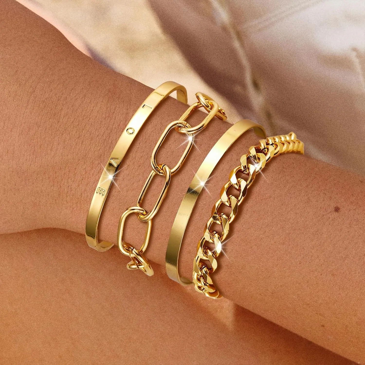 choice of all Chunky Gold Bracelet Stack Cuff Bangles for Women Trendy Non Tarnish Dainty Silver Chain Bracelet Layered Snake Chain Cuban Link Bracelet Pack for Women 2025
