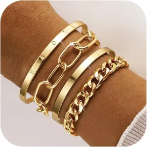 choice of all Chunky Gold Bracelet Stack Cuff Bangles for Women Trendy Non Tarnish Dainty Silver Chain Bracelet Layered Snake Chain Cuban Link Bracelet Pack for Women 2025