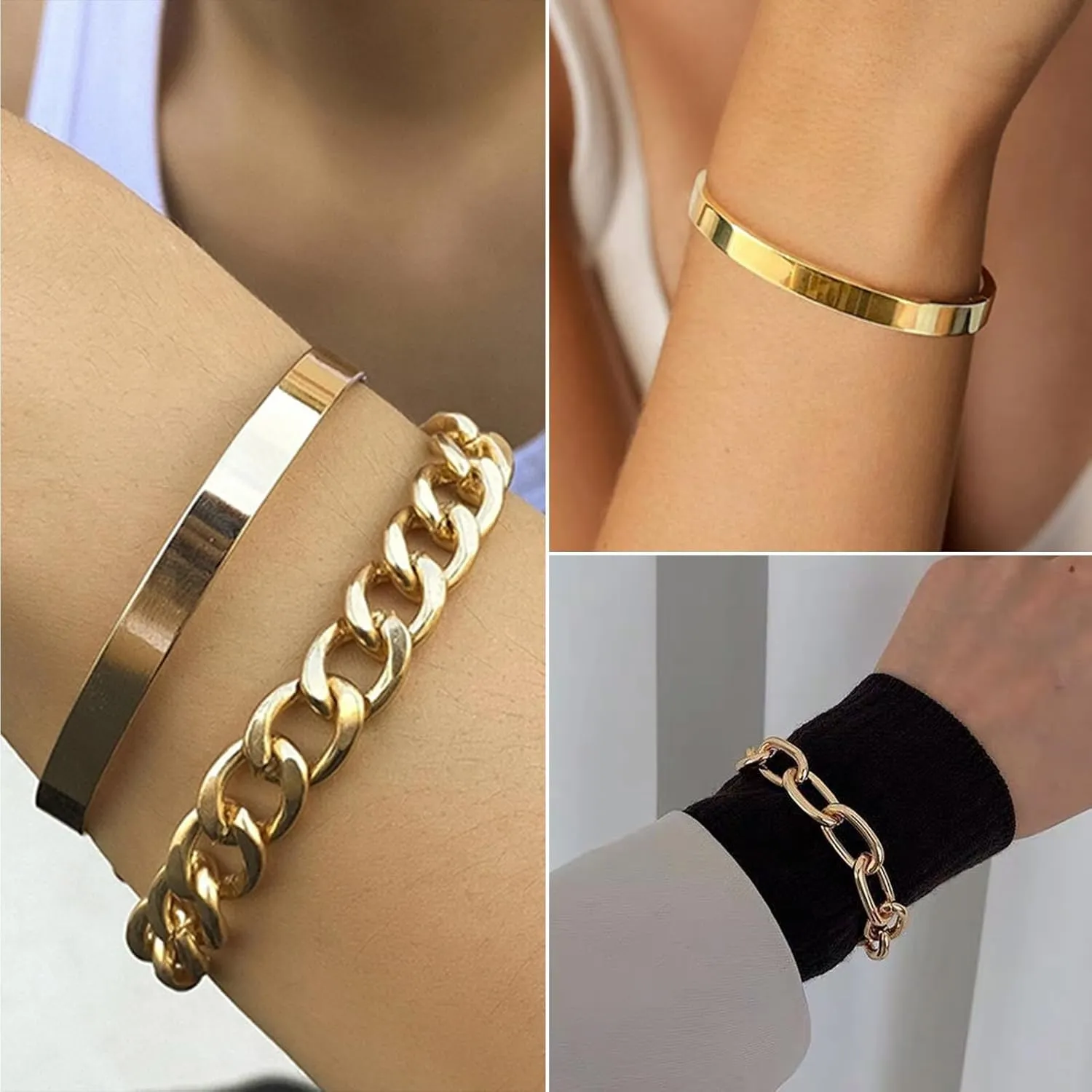 choice of all Chunky Gold Bracelet Stack Cuff Bangles for Women Trendy Non Tarnish Dainty Silver Chain Bracelet Layered Snake Chain Cuban Link Bracelet Pack for Women 2025