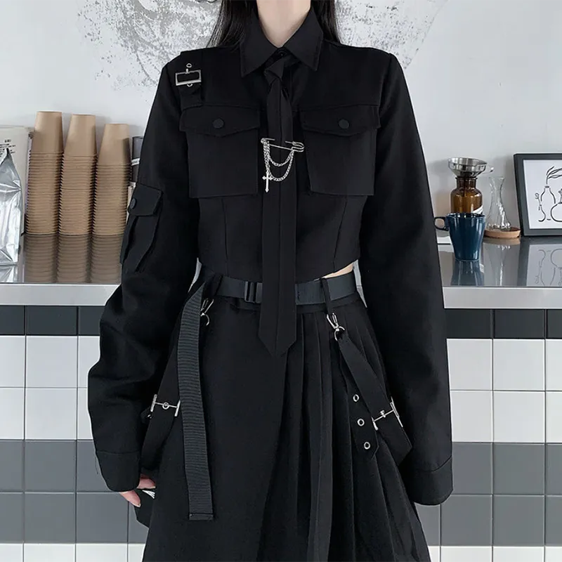 Christmas Gift Spring Large Size Streetwear Two-Piece Skirt Spring Plus Size 4XL Punk Chain Ribbon Skirts Women 2 Piece Suit For Female