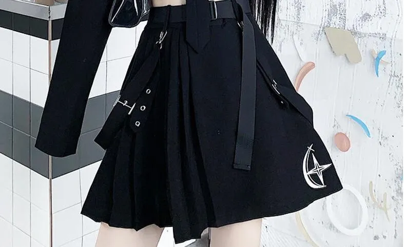 Christmas Gift Spring Large Size Streetwear Two-Piece Skirt Spring Plus Size 4XL Punk Chain Ribbon Skirts Women 2 Piece Suit For Female