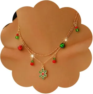 Christmas Snowflake Necklace Layered Gold Necklaces Small Bell Crystal Neck Accessories for Women