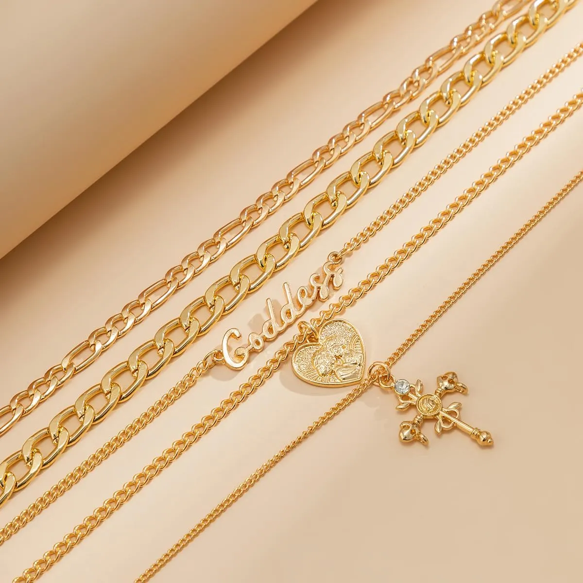 Chunky Gold Necklace Stack for Women Layered Necklaces for Women Silver Chunky Necklace Paperclip Chain Cross Beaded Ball OT Toggle Heart Pendant Necklace Chunky Gold Jewelry Set