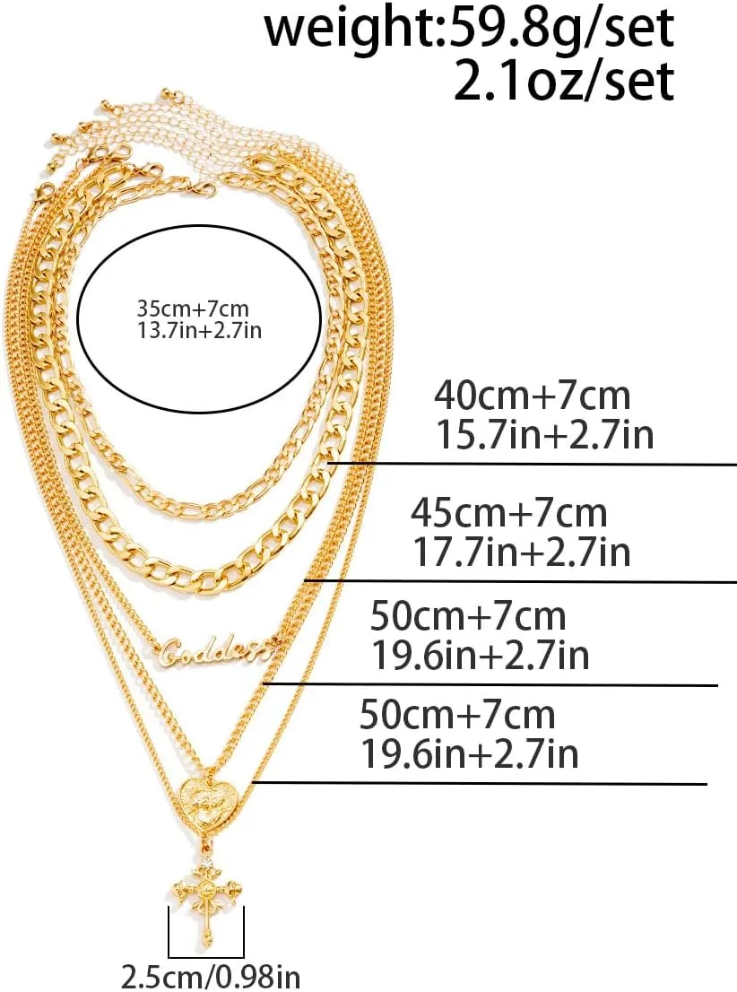 Chunky Gold Necklace Stack for Women Layered Necklaces for Women Silver Chunky Necklace Paperclip Chain Cross Beaded Ball OT Toggle Heart Pendant Necklace Chunky Gold Jewelry Set