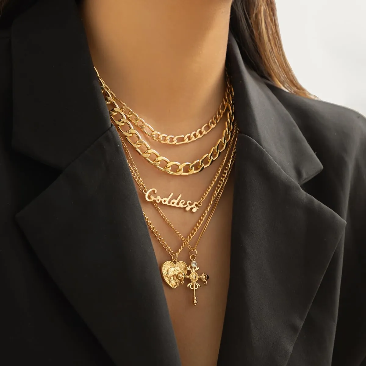 Chunky Gold Necklace Stack for Women Layered Necklaces for Women Silver Chunky Necklace Paperclip Chain Cross Beaded Ball OT Toggle Heart Pendant Necklace Chunky Gold Jewelry Set