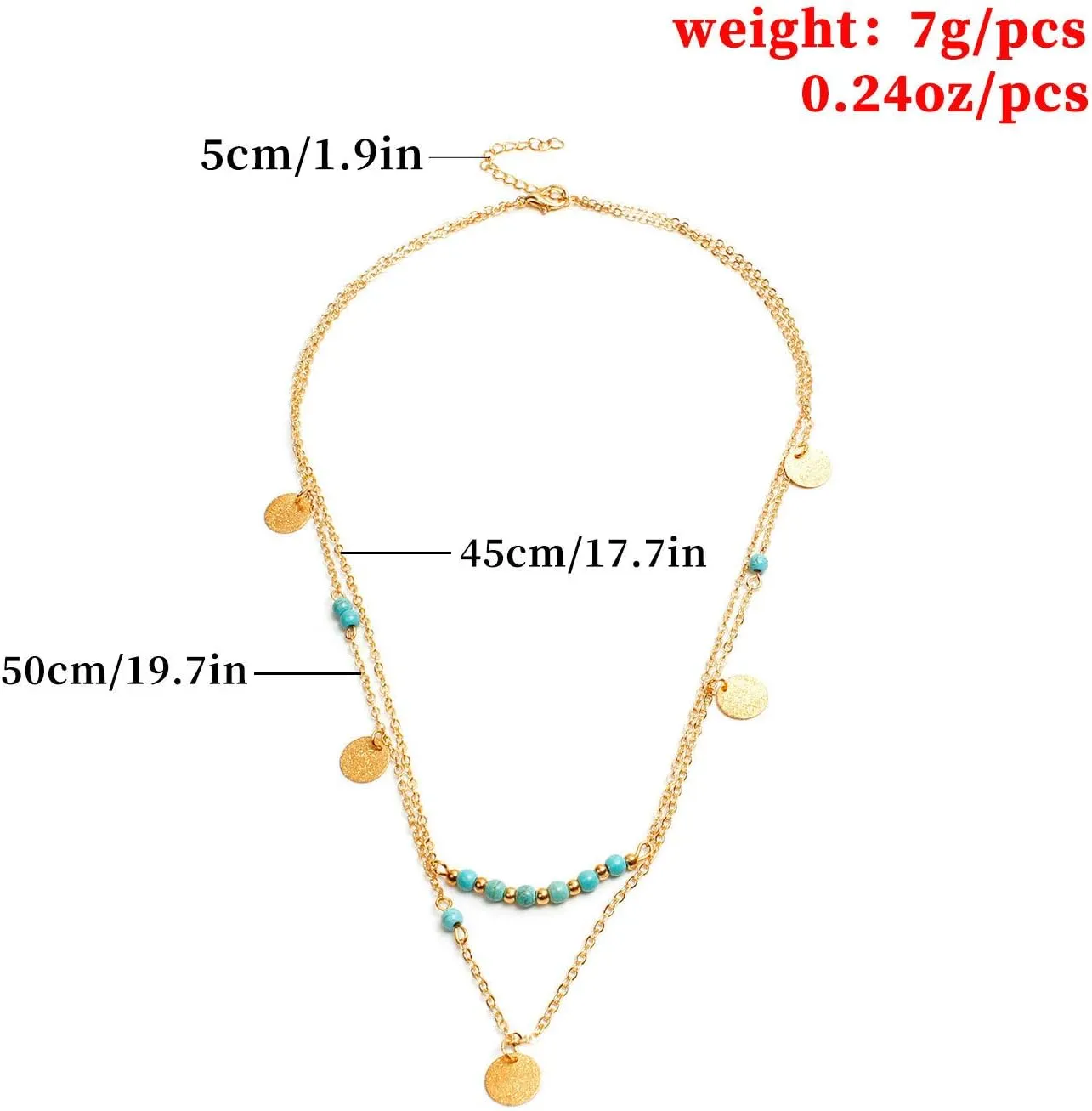 CJIAYUJEW Gold Layered Turquoise Necklace for Women Dainty Layering Choker Necklace Multi Boho Turquoise Long Necklace Simple Multilayer Coin Pendant Necklace Set