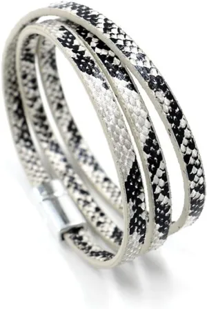 COLORFUL BLING Mottled Leopard Wide Cuff Bracelets Multi-Layer Buckle Snakeskin PU Leather Wrap Cuff Bracelets for Women Punk Cool Jewelry