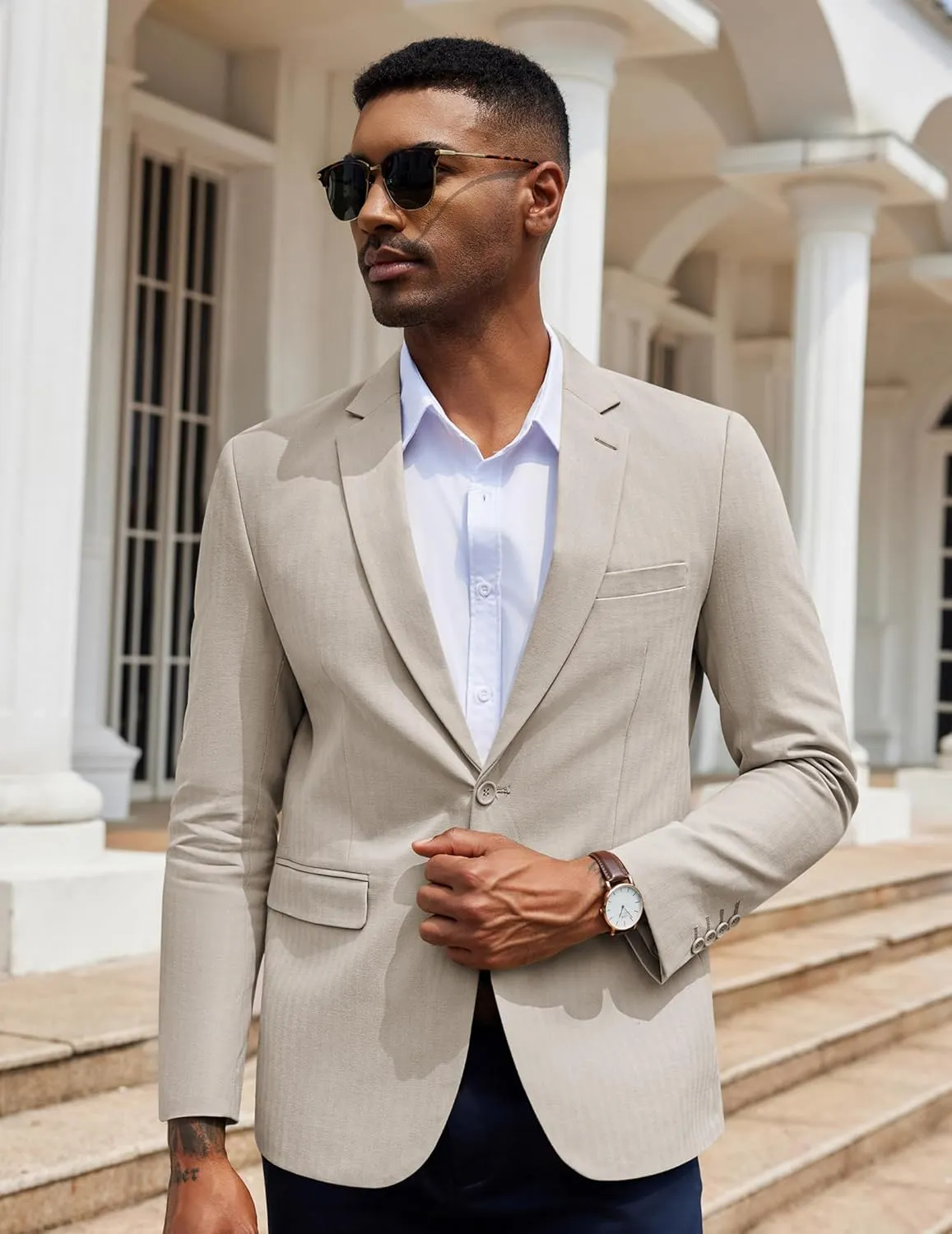 COOFANDY Men's Casual Blazer Slim Fit Herringbone Sport Coats Two Buttons Heavyweight Cotton Suit Jacket