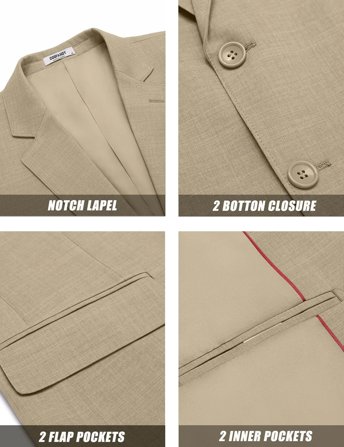 COOFANDY Mens Linen Casual Blazer Slim Fit Sport Coat Two Button Summer Suit Jacket Lightweight Business Sport Jacket