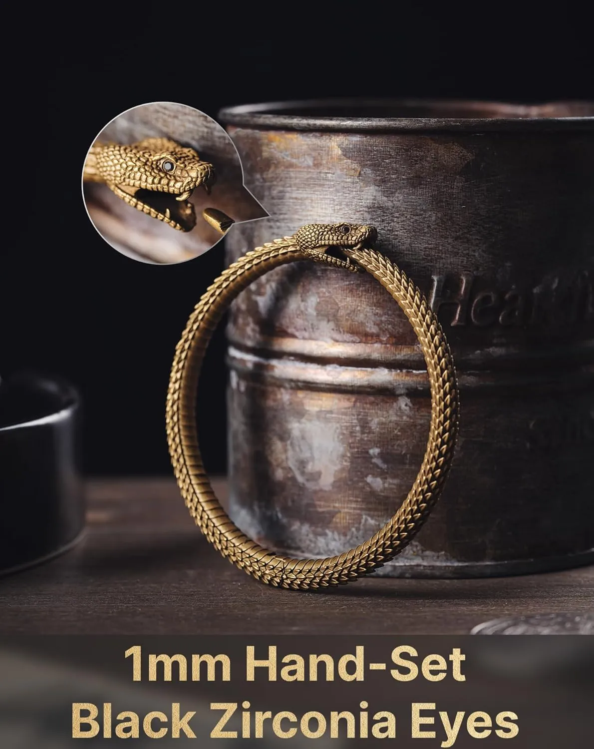 COPPERTIST.WU Ouroboros Bracelet Snake Cuff Bangles Talisman Viking Jewelry Gifts Retro Brass Bracelets for Men Women (4 Sizes)