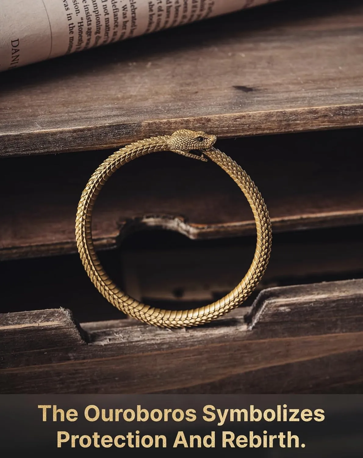 COPPERTIST.WU Ouroboros Bracelet Snake Cuff Bangles Talisman Viking Jewelry Gifts Retro Brass Bracelets for Men Women (4 Sizes)