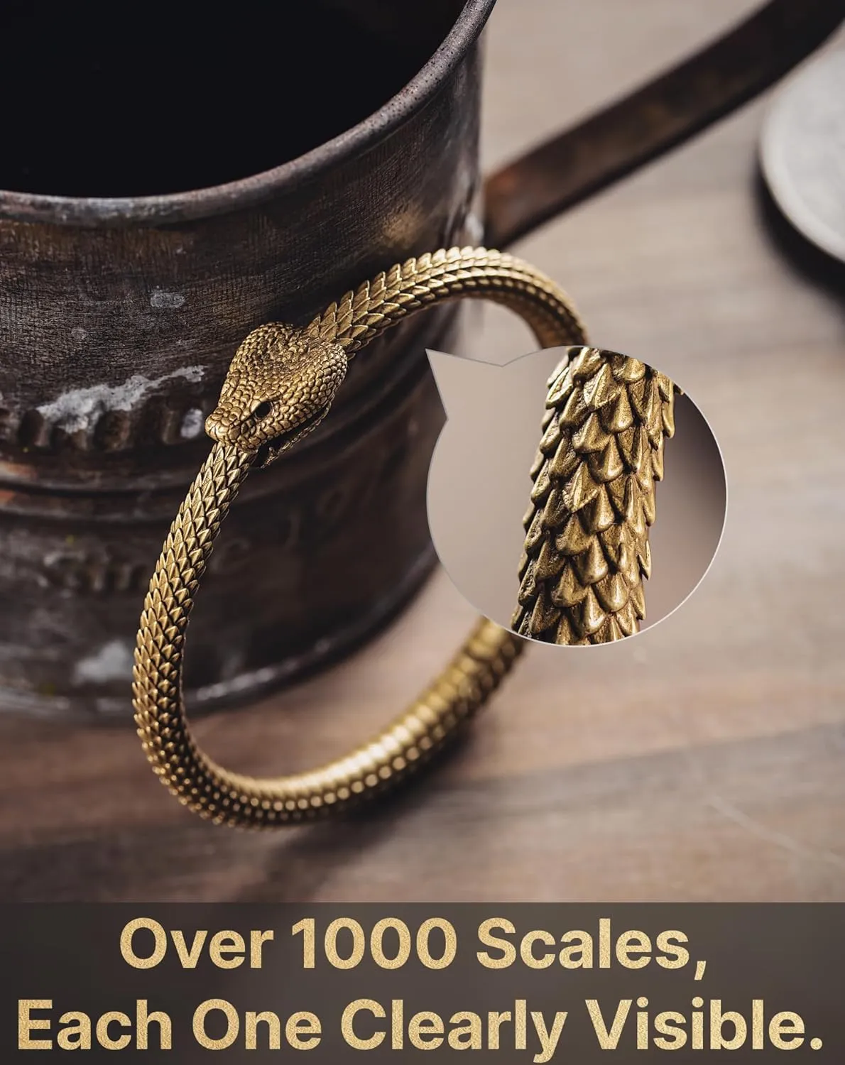 COPPERTIST.WU Ouroboros Bracelet Snake Cuff Bangles Talisman Viking Jewelry Gifts Retro Brass Bracelets for Men Women (4 Sizes)