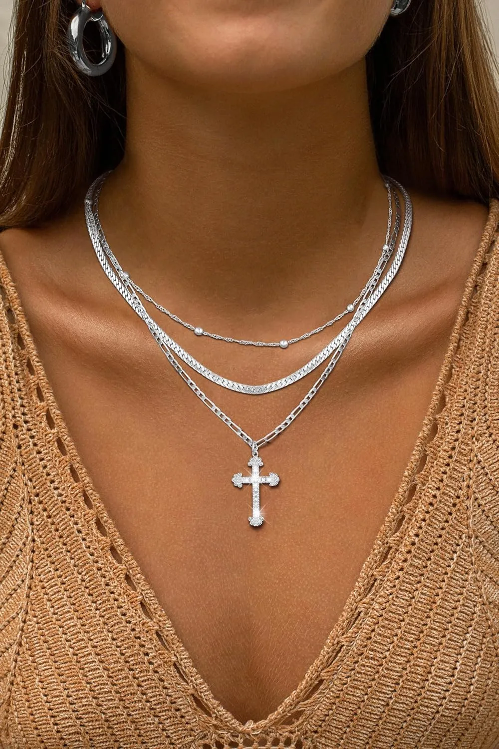 Cross Necklace for Women 14K Gold Silver Plated Necklace Layered Gold Cross Necklace Dainty Cross Pendant Choker Simple Cute Diamond Cross Necklace Faith Jewelry Religious Minimalist Gift