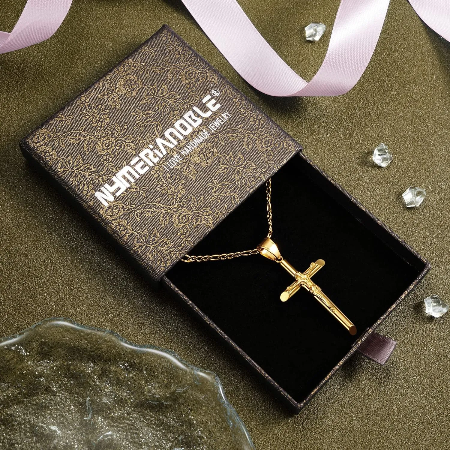 Cross Necklace for Women Men Stainless Steel Mens Cross Necklaces Gold Silver Jesus Cross Necklace Layered Cuban Figaro Chain Necklace Jewelry Gifts for Women Men