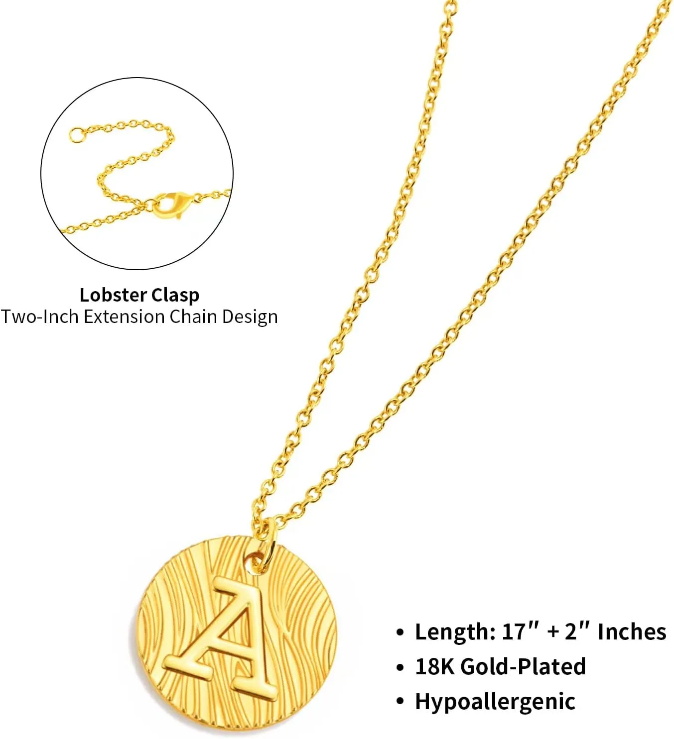 Dainty Initial Necklace - 14K Gold Plated Letter Necklace,Coin Initial Gold Necklaces for Women
