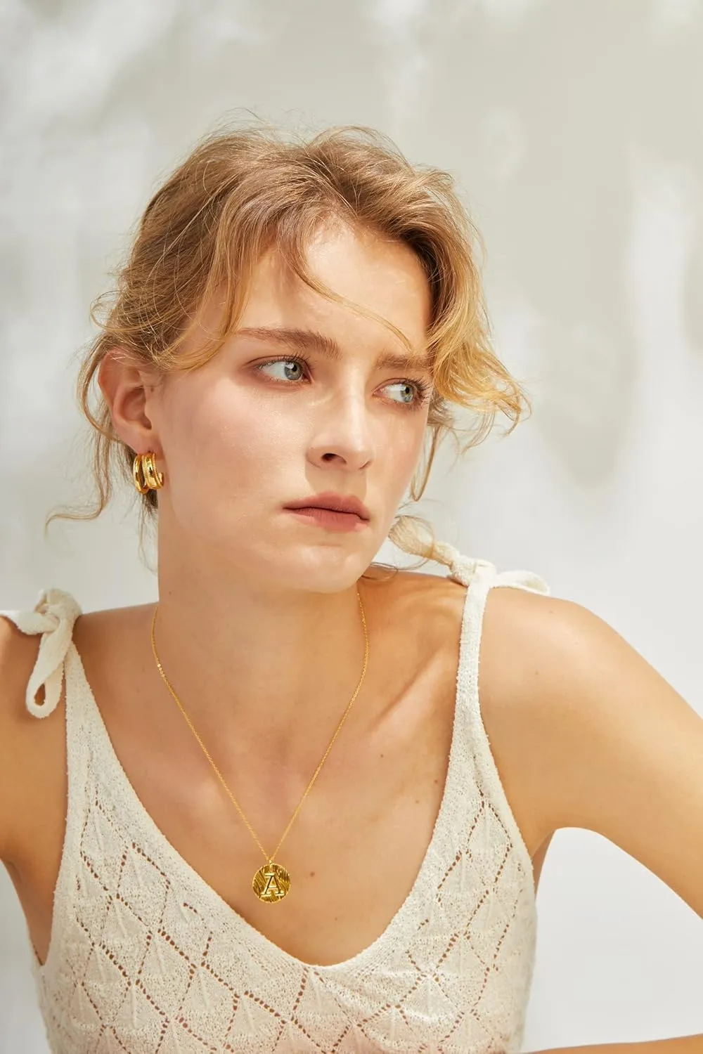 Dainty Initial Necklace - 14K Gold Plated Letter Necklace,Coin Initial Gold Necklaces for Women