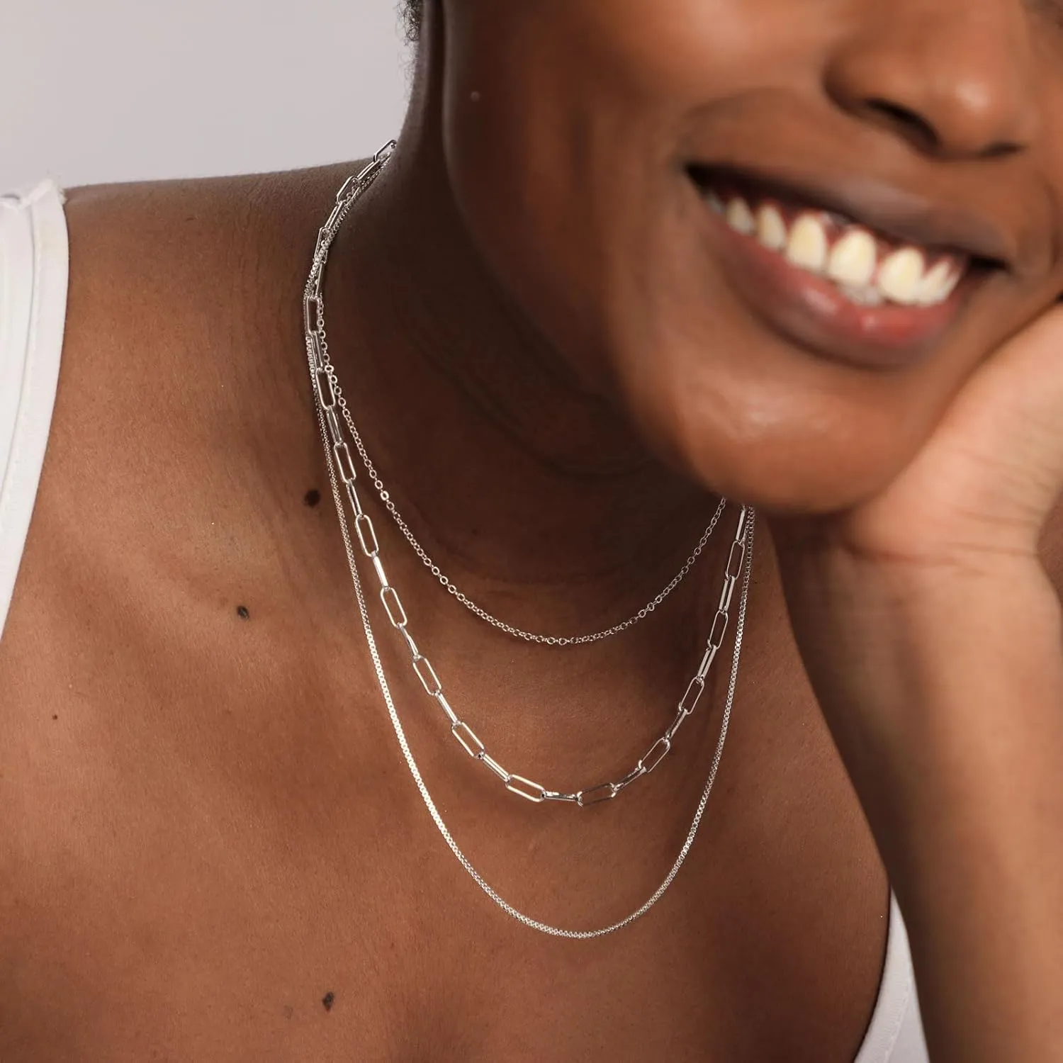 Dainty Layered Necklaces for Women Silver Trendy Layering Necklace Snake Paperclip Figaro Chain Layered Necklace Set Everyday Jewelry Gift
