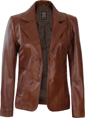 Decrum Women Leather Blazer - Casual Stylish Leather Jackets for Women