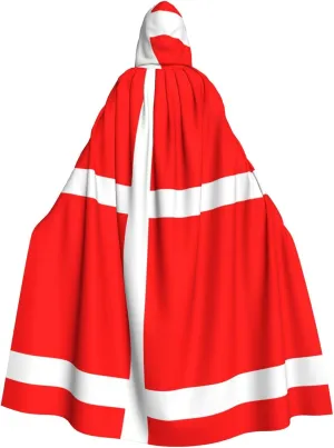 Denmark Danish Flag Prints Hooded Cloak for Halloween, Role-playing, and Costume Parties - Comfortable and Durable