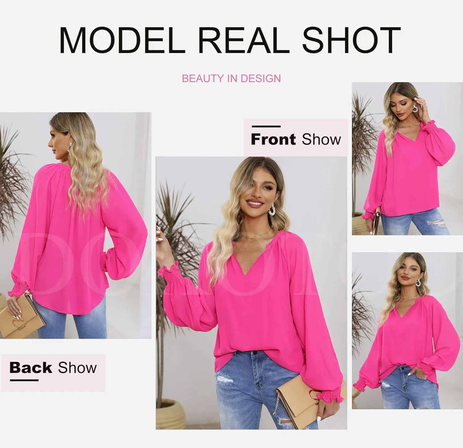 Dokotoo Womens Blouses Fashion Long Sleeve Shirts V Neck Business Casual Tops Spring Summer Outfits 2025