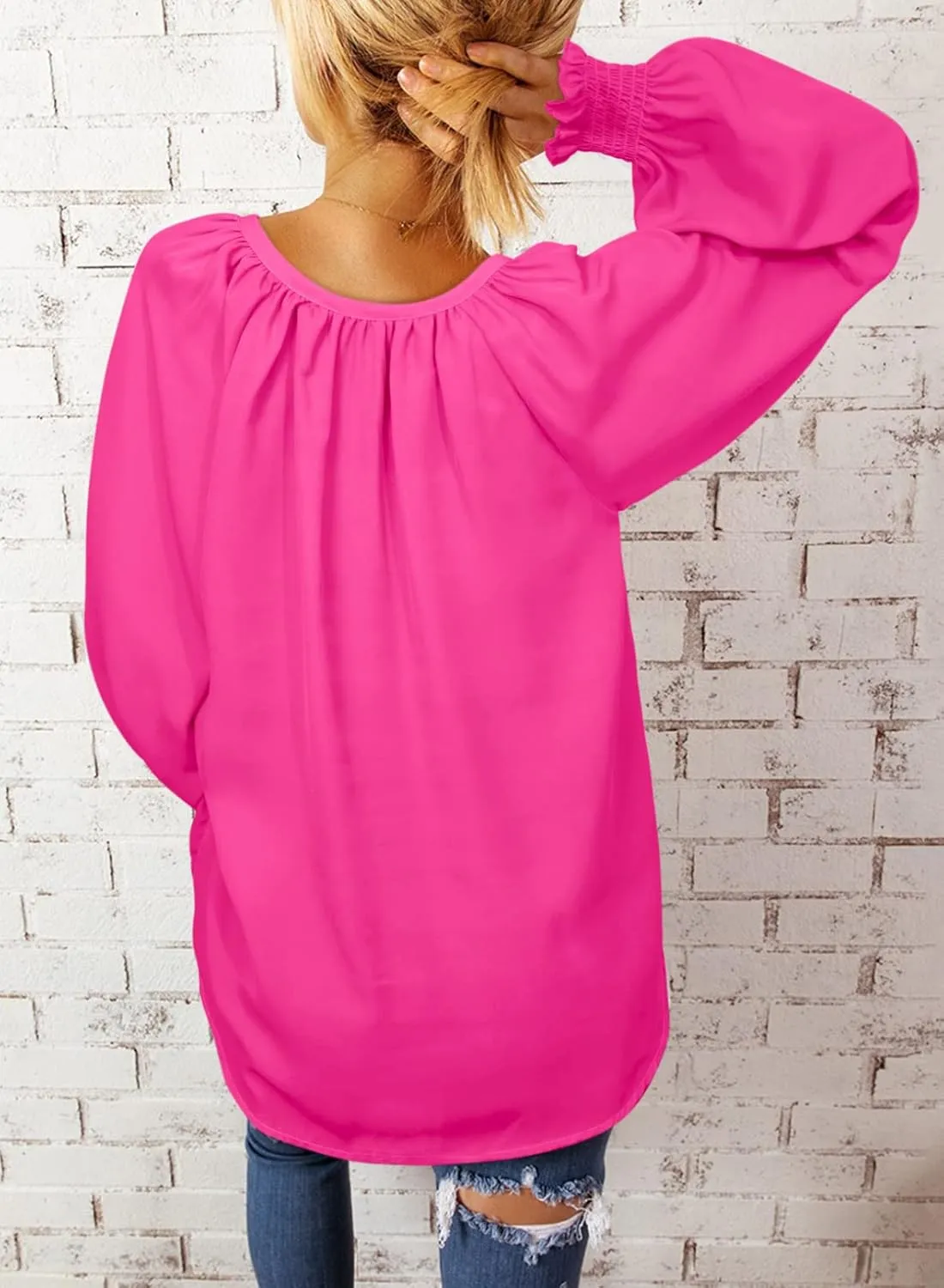 Dokotoo Womens Blouses Fashion Long Sleeve Shirts V Neck Business Casual Tops Spring Summer Outfits 2025