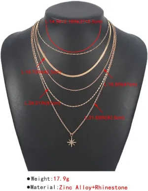 DOUBNINE Multilayer Star Pendant Necklace Bone Chain Layering Choker Gold Necklaces for Women Girl