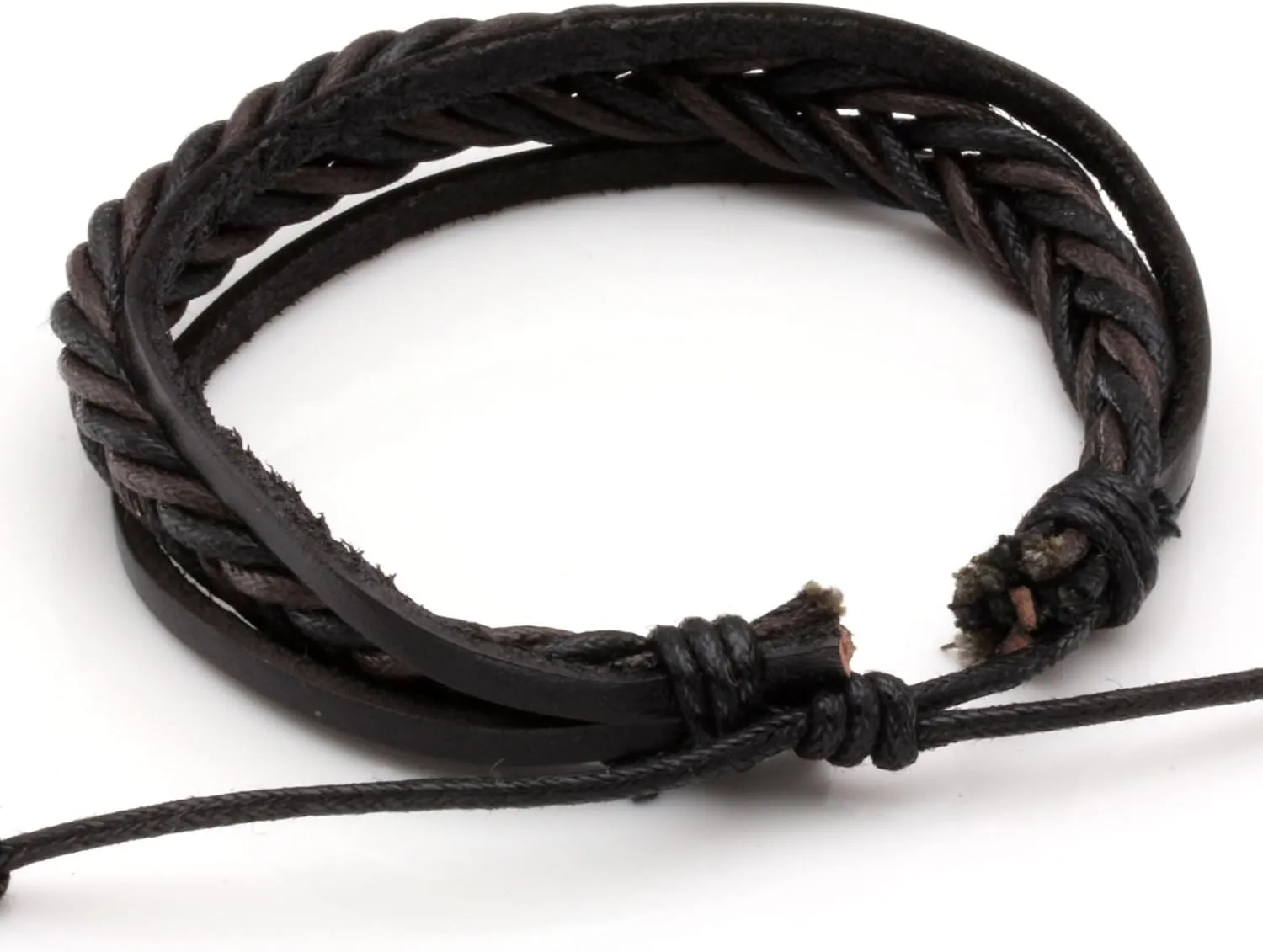 Eigso Unisex PU Leather Punk Bangles Cuff Set for Men Women Wooden Bead Link Braclet Snap Adjustable