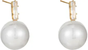 Elegant White Pearl Stud Earrings For Women,Trendy Fomal Trendy Bling Cubic Rhinestone Jewelry Earring for Wedding