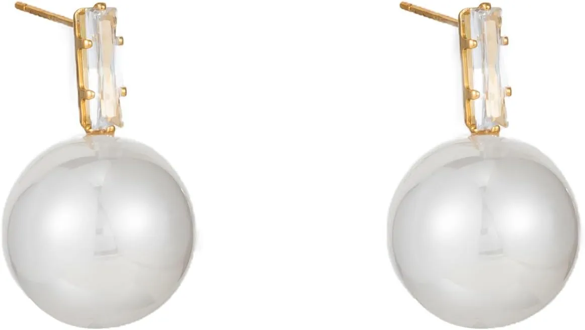 Elegant White Pearl Stud Earrings For Women,Trendy Fomal Trendy Bling Cubic Rhinestone Jewelry Earring for Wedding