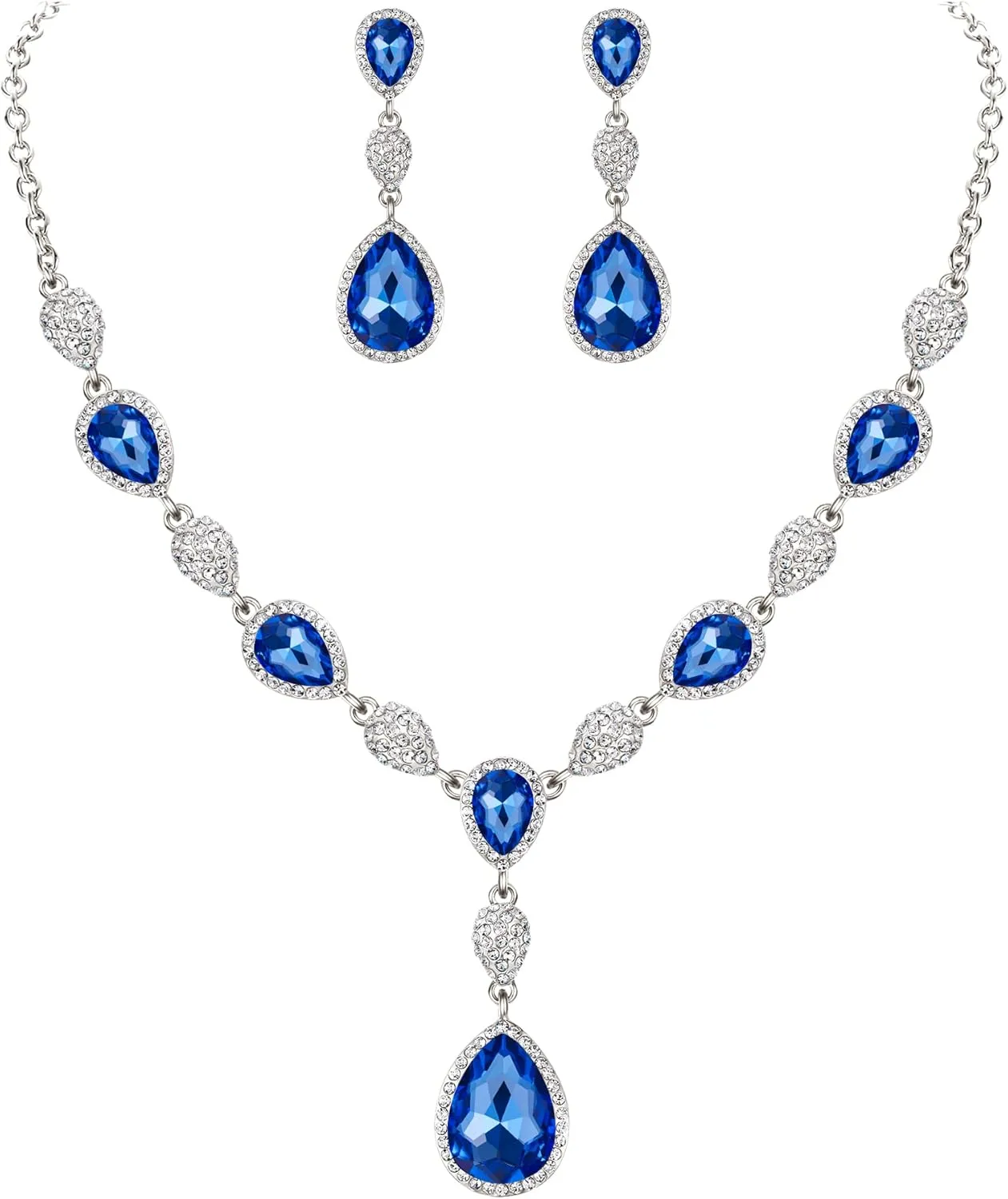 EleQueen Women's Cubic Zirconia Teardrop Y-Necklaces Dangle Earrings Jewelry Sets for Brides Bridesmaids