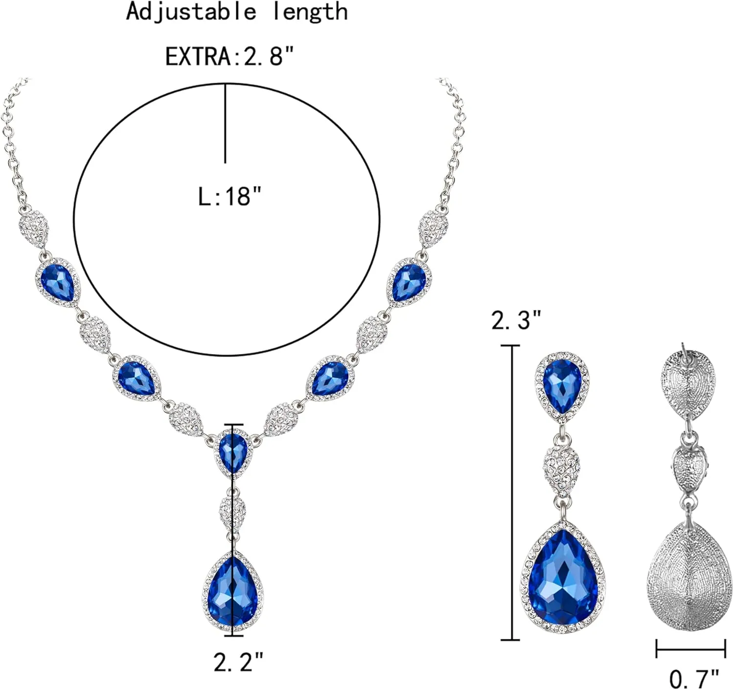 EleQueen Women's Cubic Zirconia Teardrop Y-Necklaces Dangle Earrings Jewelry Sets for Brides Bridesmaids