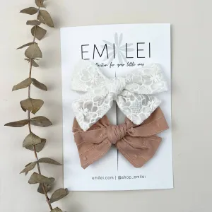 Emi Lei - Alligator Clip Bow Set - Rose Mauve/Lace