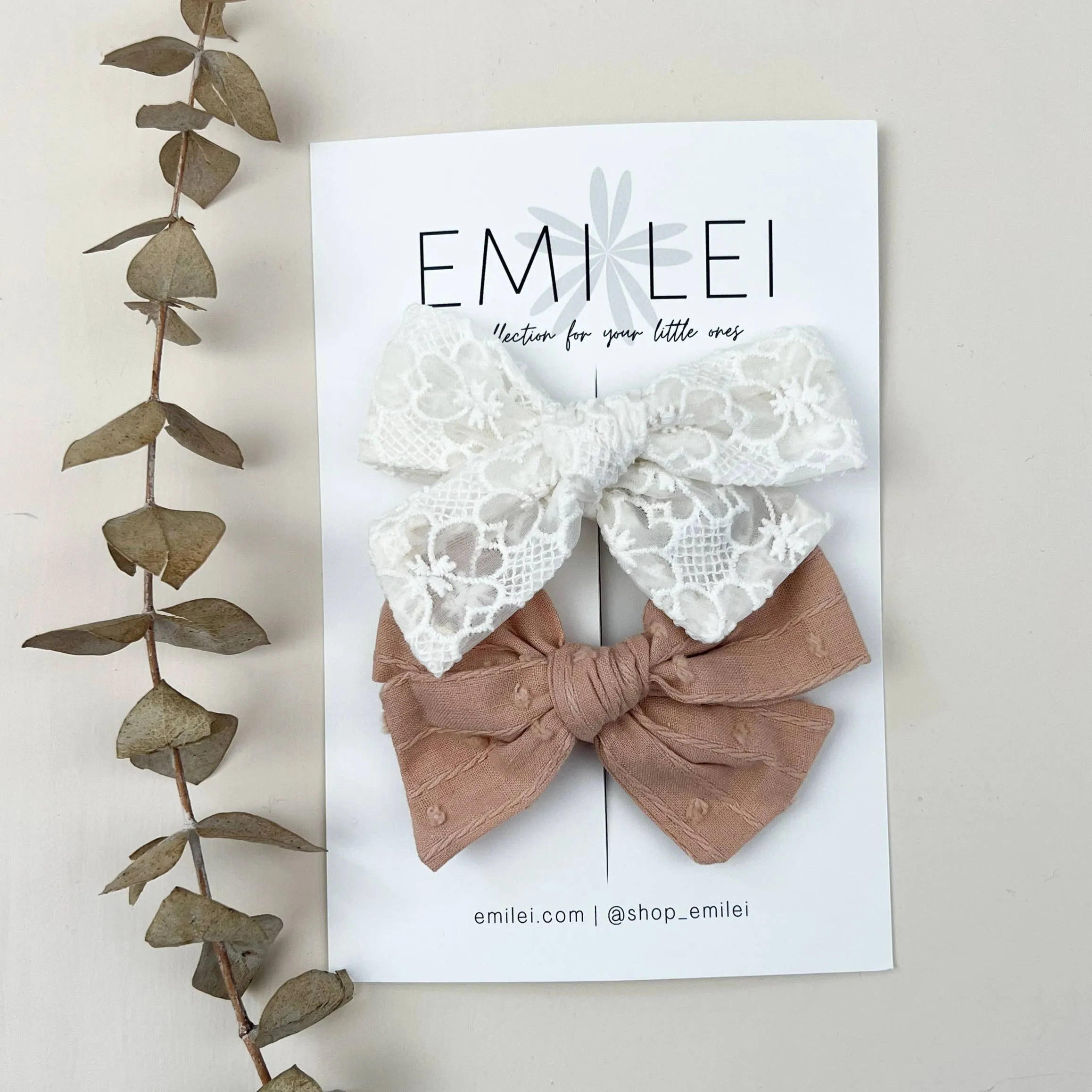 Emi Lei - Alligator Clip Bow Set - Rose Mauve/Lace